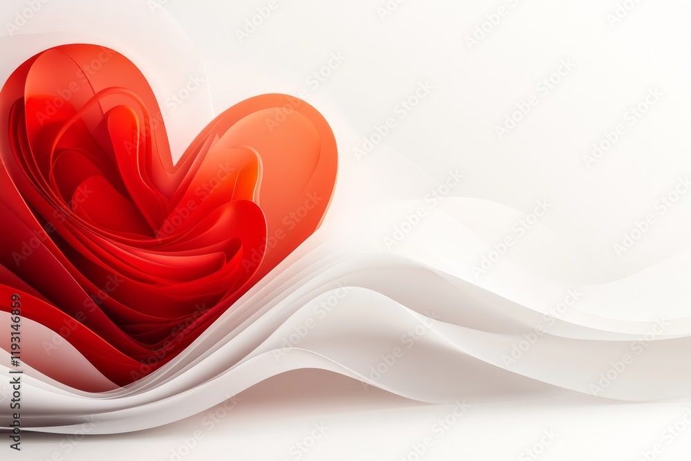 Poster a minimalist illustration of a red heart with a soft gradient, centered on a clean white background,