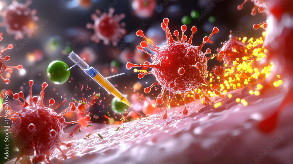 Aufkleber 3D illustration of nanoscale biotechnology tools interacting with viruses, showcasing vibrant colors and intricate details. This highlights complexity of biological interactions