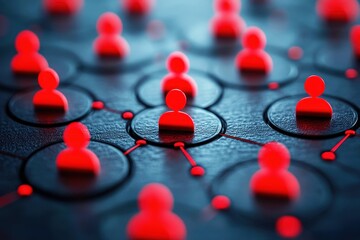 Network Connections with Red Figure Icons on a Dark Background Representing Digital Community and Social Interaction Among Individuals