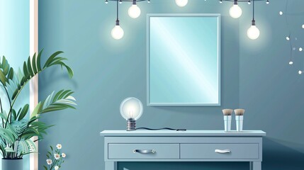Sleek Modern Mirror with Light Bulbs on Stylish Grey Chest of Drawers