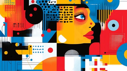 Obraz premium Bold graphic art featuring abstract woman's portrait digital design studio