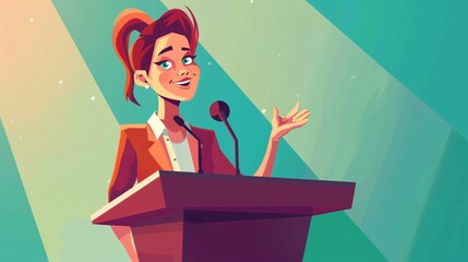Confident Female Politician Speaking at Podium with Audience - Political Leadership Concept