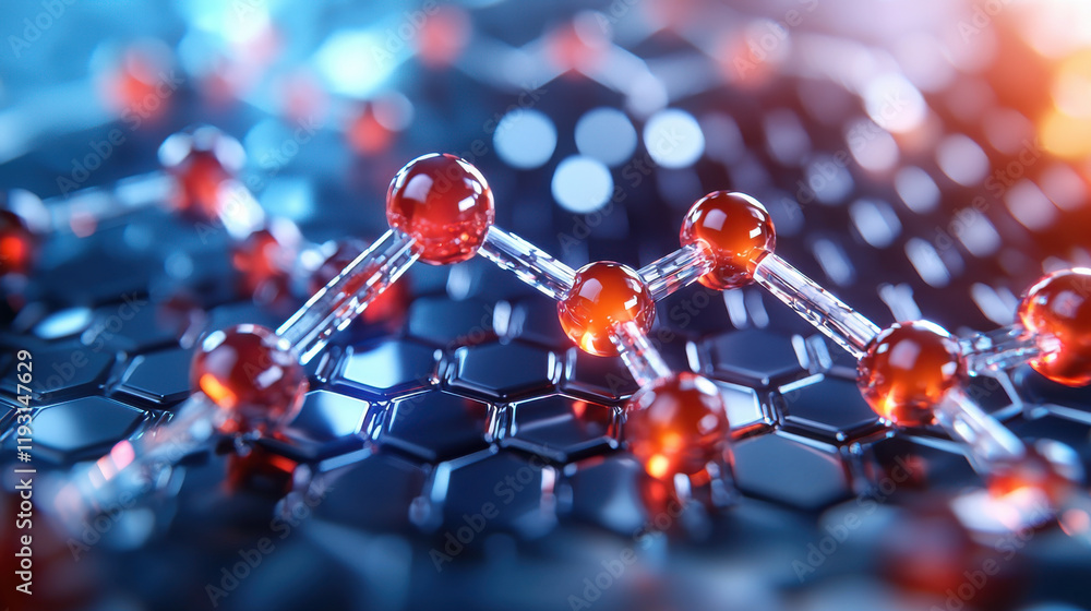 Fototapete 3d visualization of molecular structure showcasing interconnected atoms in nanotechnology context. v