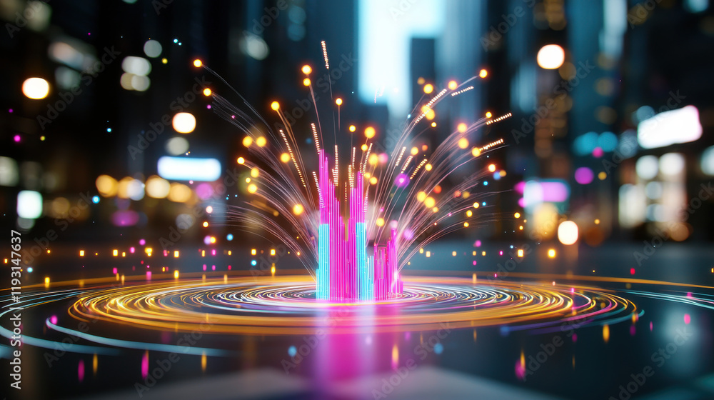 Leinwandbilder vibrant 3d visualization of market analysis with colorful data flow, showcasing dynamic growth and i