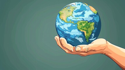 Global Environment Protection with Earth Globe. Eco-Friendly Hand Saving Planet. Cartoon Vector Illustration.