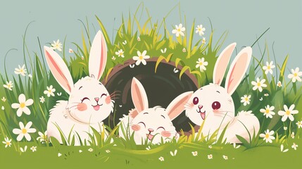 Happy Easter White Rabbits Hole Greeting Card