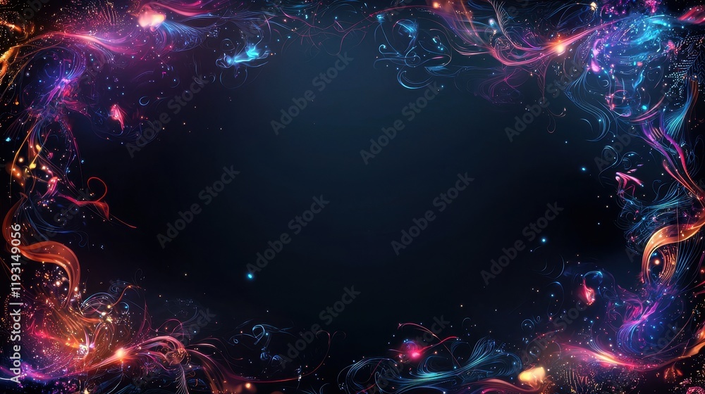 Poster enchanted fantasy border with mystical patterns and vibrant colors for creative design projects