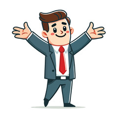 businessman cartoon character with arms outstretched in a welcoming gesture