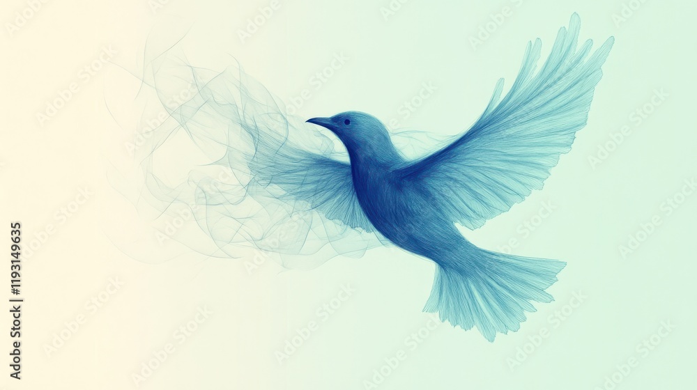 Poster soft abstract silhouette of a bird in delicate pencil lines with a dreamy background