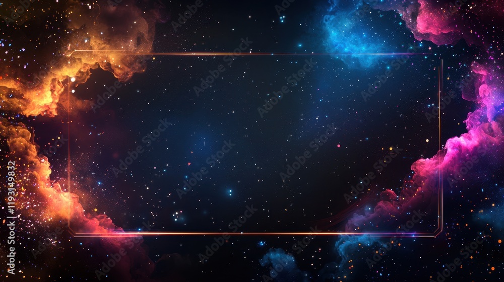 Poster celestial borders with glowing fantasy frame in deep space visuals