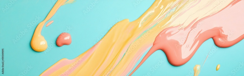 Aufkleber Smooth colorful blobs create a vibrant composition in warm peach and coral pink against a cool blue background