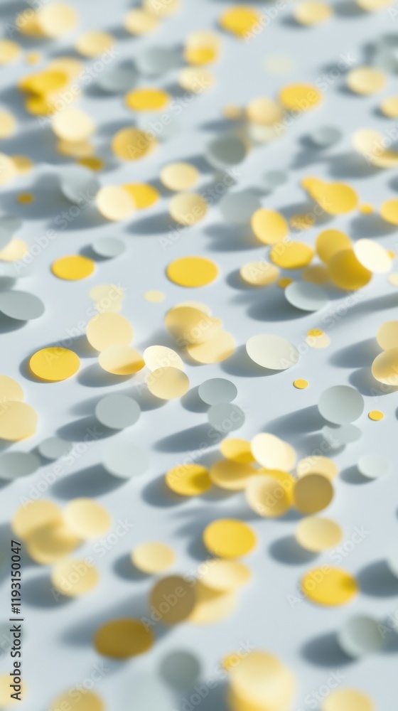 Fototapete Soft gray surface adorned with pale yellow and soft gray bokeh dots creating a whimsical aesthetic for celebration or design