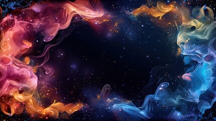 Hand-Drawn Fantasy Borders with Mythical Details in Vibrant Colors and Ethereal Swirls