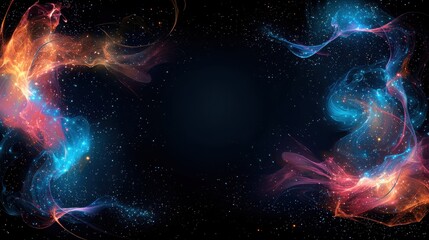 Fototapeta premium Luminous Celestial Designs with Fantasy Borders in Vibrant Colorful Swirls and Magical Cosmic Elements