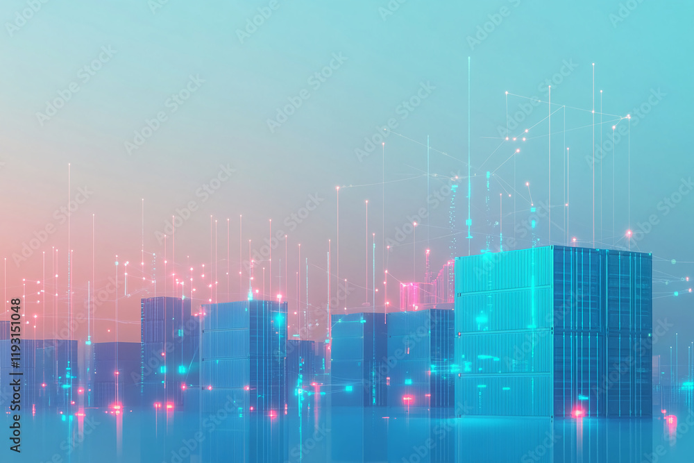 Aufkleber futuristic digital cityscape with glowing data lines and abstract architecture