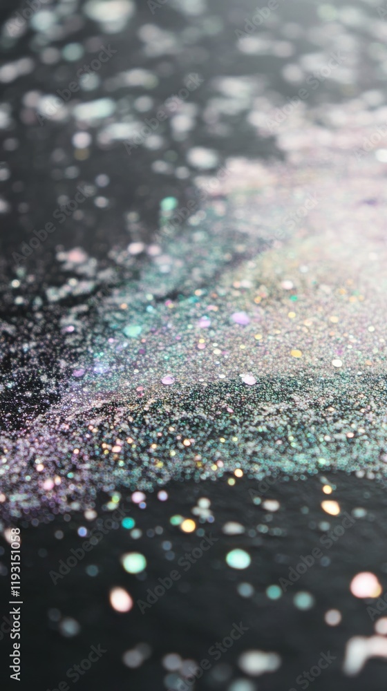 Poster sparkling iridescent pastel sparkles of lilac and mint green on a dark surface create a mesmerizing 