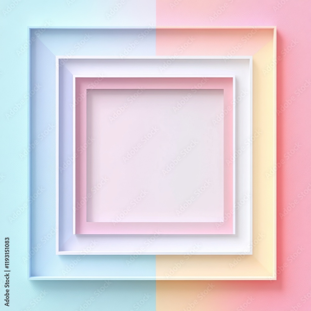 Poster soft pastel gradient illustration with layered frames showcasing a calming aesthetic for creative de