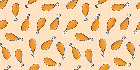 Seamless pattern with fried chicken legs. Pattern for packing fried chicken. Fast food packaging. beautiful seamless pattern.  
