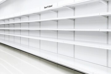There is a long row of completely empty shelves seen in a store. Limited time offer – act now