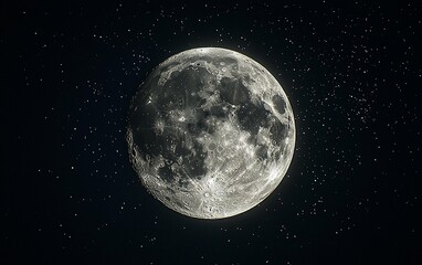 Fototapeta premium Full moon in night sky with stars.