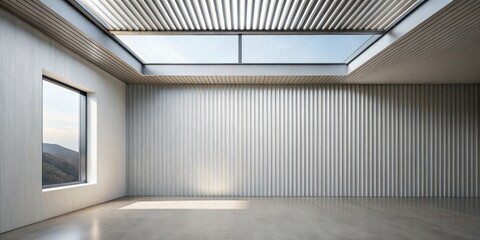 Fototapeta premium Modern minimalist interior with skylight and ribbed wall