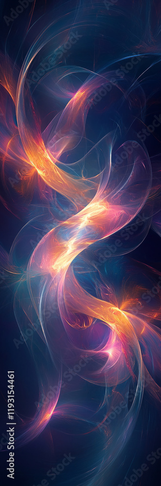 Poster abstract glowing waves of light in vibrant colors with a cosmic theme