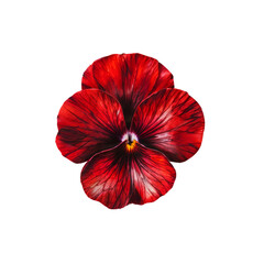 Obraz premium Scarlet Pansy Blossom: A detailed shot of a vibrant scarlet pansy in full bloom, showcasing its intricate patterns and textures. This artistic capture evokes feelings of beauty and natural wonder.