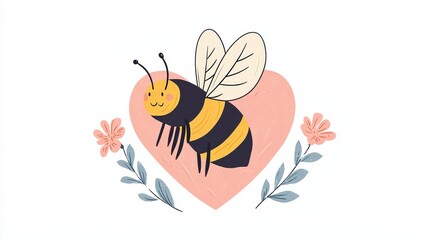 Cartoon bee flying around heart clipart in sweet theme environment