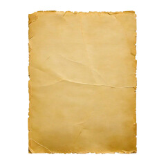 Old crumpled yellow paper isolated on a transparent background; PNG