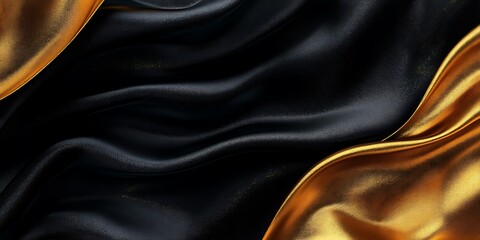 Fototapeta premium Elegant black and gold fabric folds. Luxury textile background