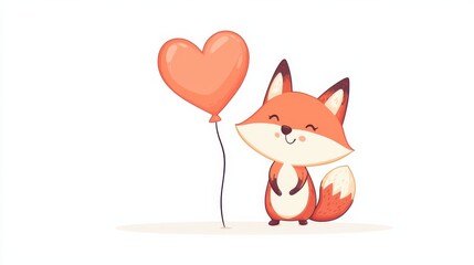 Obraz premium Playful fox with heart balloon in a whimsical enchanted forest