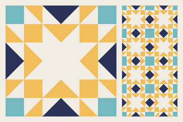 Geometric Star Pattern, Bold and Colorful Quilt Design with Repeating Motif, seamless vector pattern, abstract geometric background. Traditional barn star-shaped patchwork quilt block