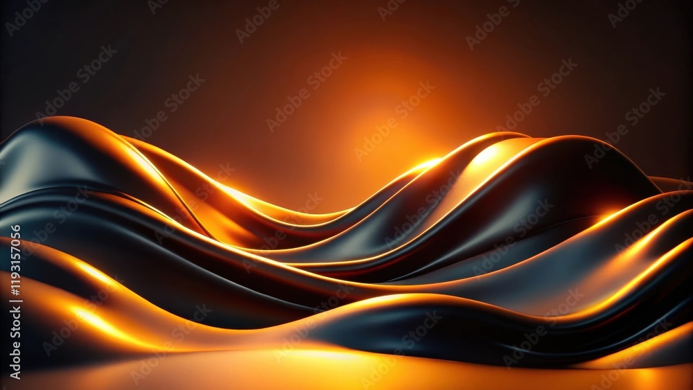 Poster abstract dark waves with golden light illuminating the undulating surface