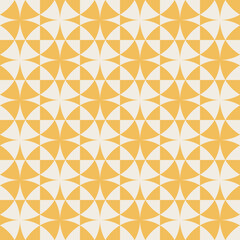 Geometric pattern with circles and flowers accents, seamless repeating patterns, vector art style, simple shapes, flat color blocks, retro design