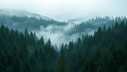 Mystical Misty Forest Landscape