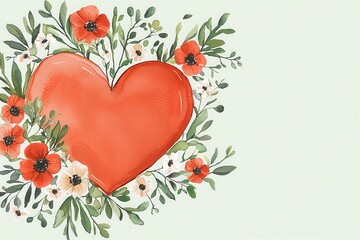 Charming heart surrounded by whimsical floral illustrations