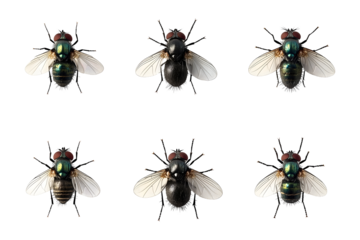 Collection set of flies isolated on transparent or white background, png