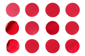 Collection set of red circle stickers isolated on transparent or white background, png