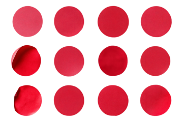 Collection set of red circle stickers isolated on transparent or white background, png