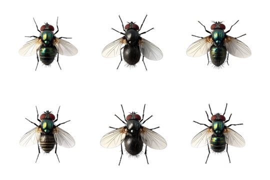 Collection set of flies isolated on transparent or white background, png
