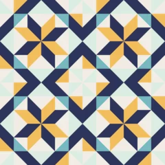 Fotobehang Stijlen patronen Geometric pattern with blue and yellow accents, seamless repeating patterns, vector art style, simple shapes, flat color blocks, retro design  © Slanapotam