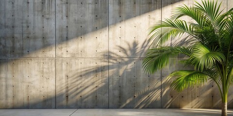 Sunlit Palm Tree Shadow Casts on Concrete Wall