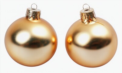 Two gold Christmas ornaments isolated on white for holiday decor
