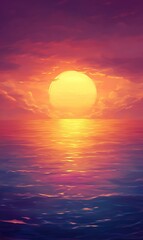 Fototapeta premium Vibrant sunset over calm ocean reflecting golden light, ideal for backgrounds or wallpapers