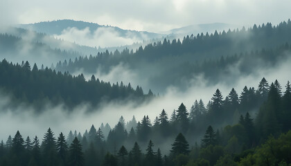 Mystical Misty Forest Landscape