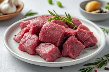 Fototapeta premium Raw meat on a white plate