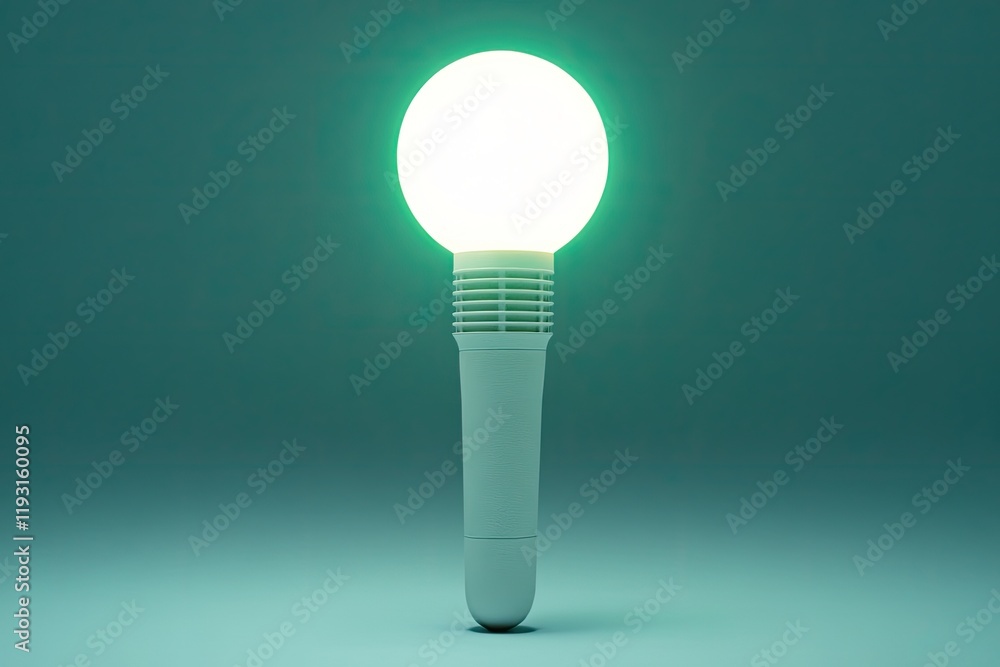 Poster minimalist design featuring glowing microphone on plain background symbolizing self-expression throu