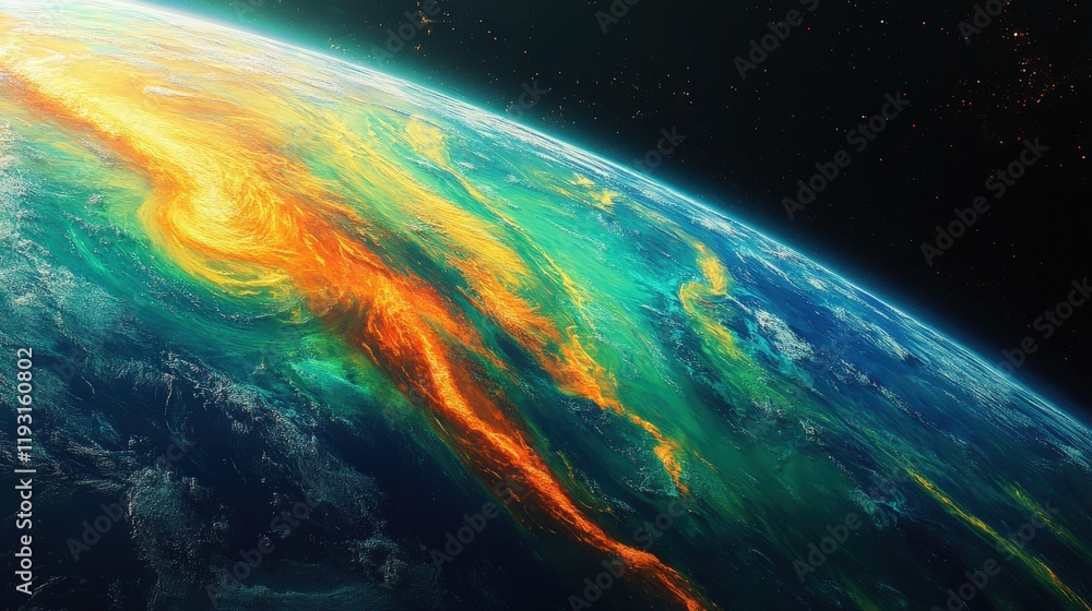 Poster stunning view of earth from space highlighting vibrant colors and unique patterns in the atmosphere 