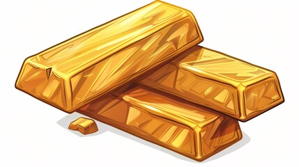 Luxurious Gold Bars on White Background - Cartoon Style