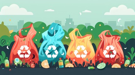 Zero Waste Concept Illustration: Say No to Plastic Bags. Eco-Friendly Solution